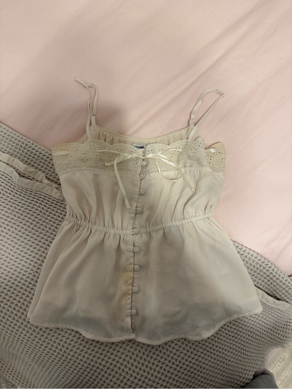 American Eagle Outfitters Cream Eyelet-Trim Camisole